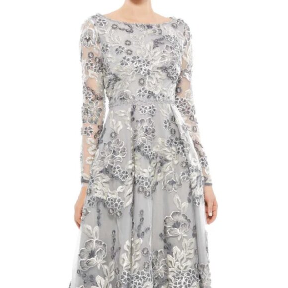 MAC DUGGAL 11185 FLORAL EMBELLISHED ILLUSIONS A-LINE PLATINUM GOWN sz 10 - Picture 3 of 5